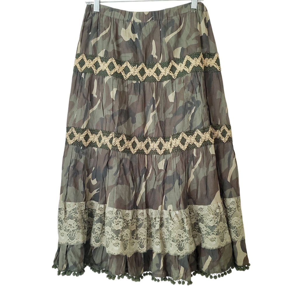 Vintage Mix Nouveau Green Camo Print Skirt